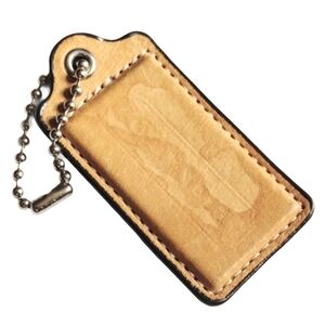 💛 3" Coach XL Saddle Tan Leather Hang Tag Bag Fob Charm Keychain Vintage Y2K